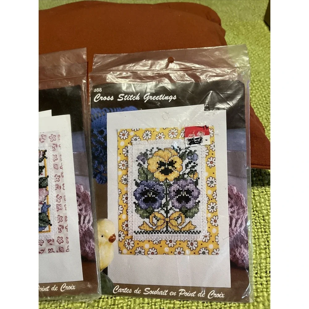 Counted‎ cross stitch kits , lot of 3, Spring, Christmas , Pansy , Floral